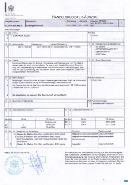 Download Liechtenstein Certificate of Incorporation Photoshop template